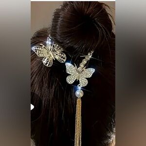 Hair Clip Rhinestone Faux Pearl Butterfly Ponytail Accessory NEW
